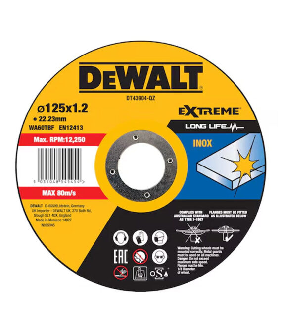 Disque à tronçonner l&rsquo;inox 125×22,2mm, moyeu plat DEWALT