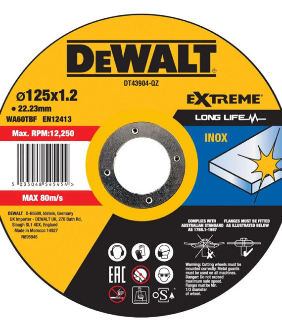 Lot de 25 Disques à tronçonner l&rsquo;inox 125×22,2mm, moyeu plat DEWALT