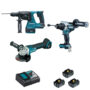 Pack 3 outils MAKITA DLX3157TJ (DDF486+DHR243+DGA506+BL1850×3+DC18RC+MAK2&4)