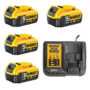 Pack ÉNERGIE DEWALT 4 Batteries 5,0 Ah 18V DCB184-XJ et un chargeur DCB115-XJ