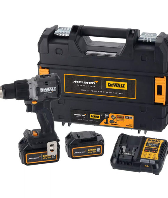 Perceuse Visseuse Percussion XR 18V Brushless Dewalt DCD85MP2T-QW Édition Limitée McLaren Livrée Avec 2 Batteries 5Ah Li-Ion, 1 Chargeur en Coffret TSTAK