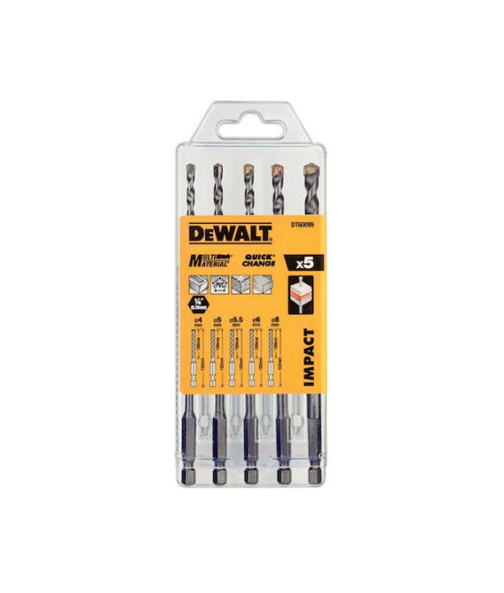 Coffret de 5 forêts multi-materiaux impact DEWALT DT60099-QZ Ø 4,5,5.5,6,8mm
