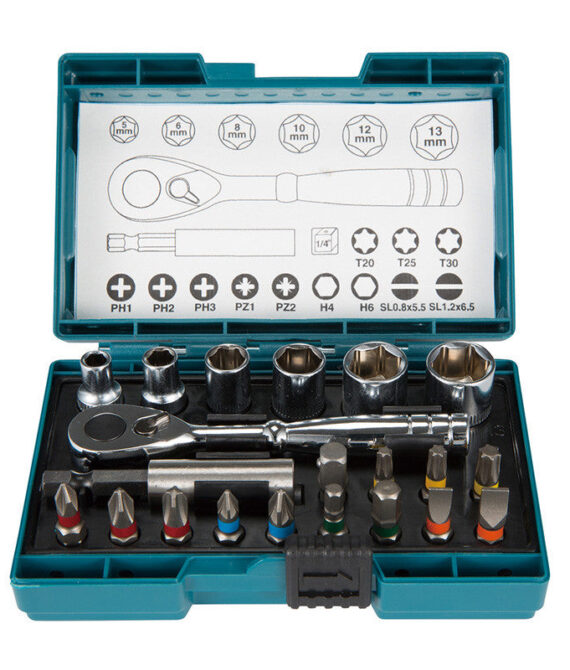 Coffret Fixation Clé à cliquet + 20 accessoires MAKITA B-54081