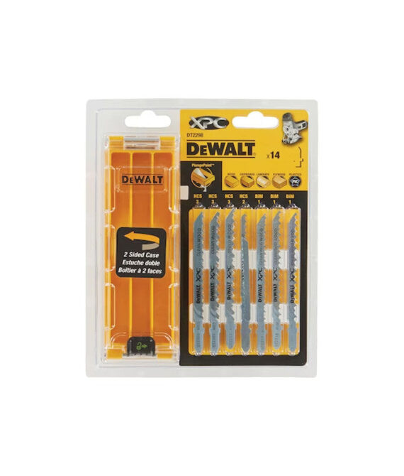 Coffret plastique de 14 lames DEWALT DT2298-QZ XPC HCS bi-métal pour bois + 1 boîte de rangement