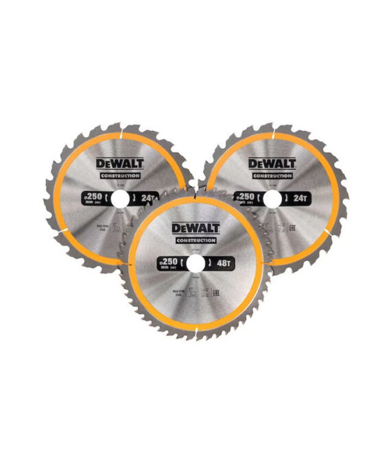 Coffret plastique de 3 lames Ø250mm  DEWALT DT1963-QZ Carbure Construction pour scie circulaire stationnaires : DT1952x2, DT1959