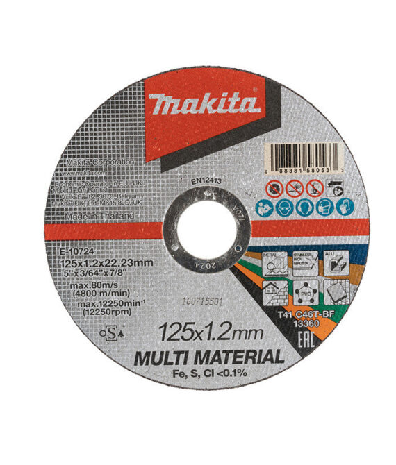 Disque à tronçonner mince 125 x 1,2 x 22,23 mm MAKITA E-10724, C46T, multi matériau