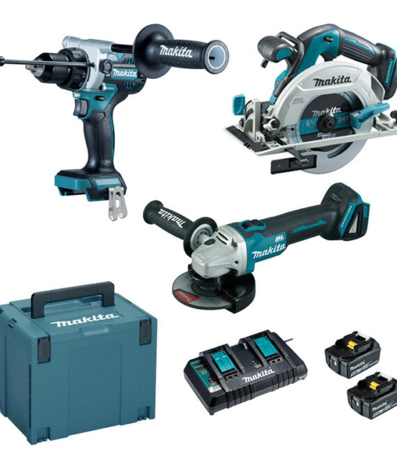 Ensemble de 3 machines 18 V Li-Ion MAKITA DLX3178PTJ 5 Ah (DHP486+DGA506+DHS680)