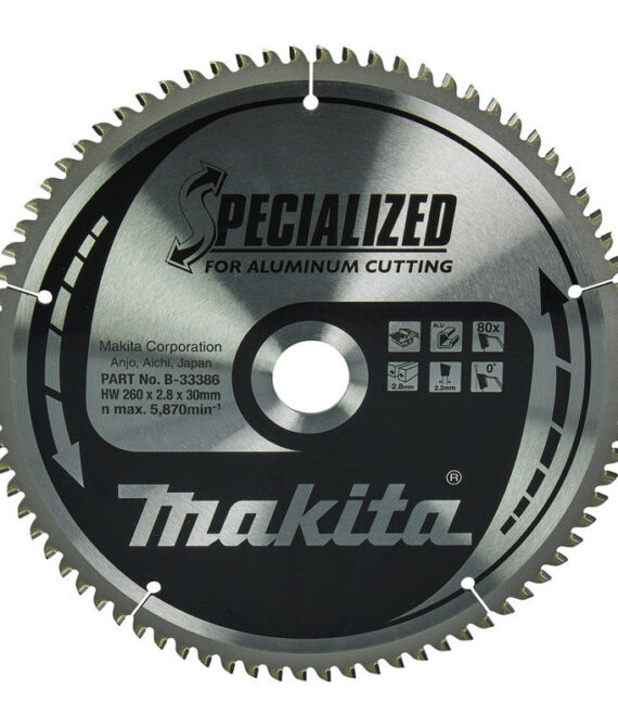 Lame carbure  »Specialized » pour aluminium, pour scies sur table MAKITA B-33386, 260/30/80