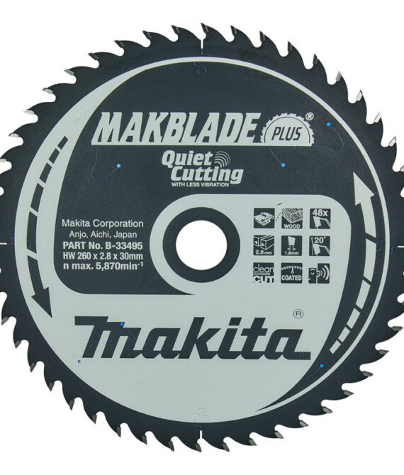 Lame de scie circulaire MAKITA B-33495, Makblade+ T.C.T, 260 x 30 mm, 48 dents, pour bois