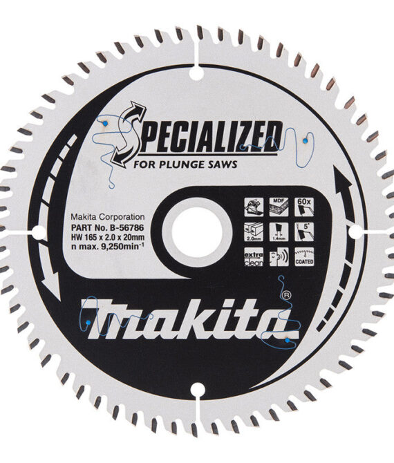 Lame pour scie circulaire TCT spécialisé MAKITA B-56786 165x20mm, 60 dents